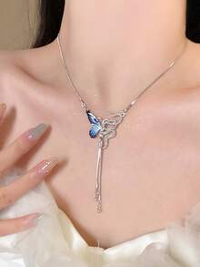 CVNANA 1件优雅蓝色蝴蝶蛇吊坠项链 - 独特百搭的颈链，甜美别致的设计，适合日常佩戴、派对、度假，四季皆宜 - A - 查看 4