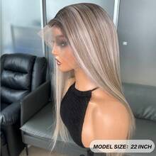 Kanekalon Futura Ombre Gold 13x6 Synthetic Lace Front Wig, 22 Inches Long Straight Hair, No Glue Needed, Kanekalon Material, Durable Synthetic Fiber, Free Parting, 150% Density, High Definition Transparent, Easy To Wear, Heat Resistant Fiber, Suitable For Women's Daily, Party, Vacation And Other Occasions - Blonde Ombre - View 4