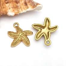 2 piezas Colgantes de metal de animales marinos de acero inoxidable dorado, con diseños de estrella de mar y delfín, para hacer joyería de verano y playa - Dorado - Ver 12
