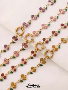 1pc Fashion Stainless Steel Bracelet Spring Buckle Bracelet For Women Jewelry Red Cherry Chain Bracelet For Daily Decoration Best Friend Gifts - Bracelet - View 3