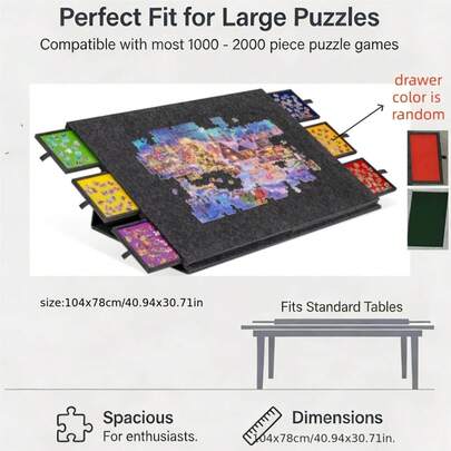 2000 Piece Puzzle Table | 104x78cm Foldable Puzzle Mat With 6 Colored Sorting Drawers, Portable Storage For Adults And Hobbyists, Plastic Material