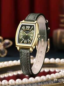 1件装奢华复古女士石英表，桶形表盘设计，金色阿拉伯数字时标，镀金合金表壳，简约优雅风格，适合日常佩戴、办公、派对、婚礼、斋月聚会等各种场合。 - 綠色 - 查看 1