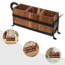 SanBouSi Rustic Kitchen Utensil Organizer Utensil Cutlery Holder Wooden Utensil Organizer - Black and Log Color - View 3