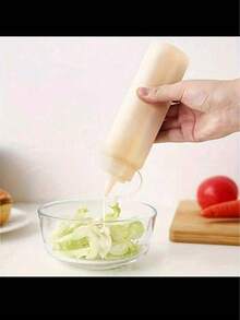 3pcs 4oz Squeeze Bottles With Plastic Caps And Measuring Cups, Rotatable Dispenser Containers Suitable For Ketchup, Tahini, BBQ Sauce, Salad Dressing, Olive Oil, Ideal For Restaurant Use - White - View 7