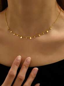 Gold Plated Stainless Steel Teardrop Shape Choker Necklace, Perfect For Daily Wear, Festival Gift, Sister Gift - 黃金 - 查看 2
