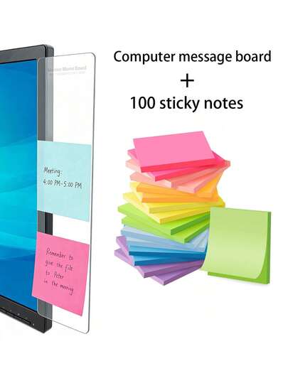 2pcs Computer Message Board And Sticky Notes Set, Office Desk Accessories, Monitor Memo Board, Computer Message Board, Unisex Office Supplies, Home Office Decor, Desktop Memo, Back To School