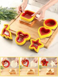 Bộ 1 khuôn cắt và dán bánh mì bằng thép không gỉ, khuôn làm bánh mì kẹp bỏ túi, khuôn tạo hình bánh mì kẹp mứt, khuôn cắt bánh quy hình gấu dễ thương, khủng long, trái tim, tròn, vuông, ngôi sao. - xanh + vàng - Xem 2