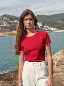 MOTFPREMIUMCONTRASTTRIMSHORTSLEEVETEE - Rosa fuerte - Ver 3