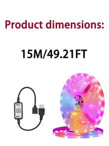 一套 1-100 英尺 RGB LED 灯带，5V USB 供电，适用于智能家居，可通过 APP 控制，自粘式 LED 灯带，适用于卧室、游戏室、天花板、派对、节日礼物、圣诞节和婚礼装饰、家居装饰派对节日照明、客厅卧室电视背景氛围灯（带记忆模式） - 彩色光 - 查看 12