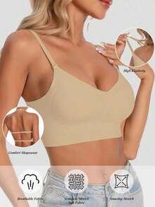 Women's Seamless Backless Bra, Summer Bra With Backless Design, Bridal Bra, Comes With 3 Adjustable Shoulder Straps, Comfortable And Breathable, Suitable Weddings, Formal Occasions, Can Be Paired With Camisoles. - Khaki - View 4