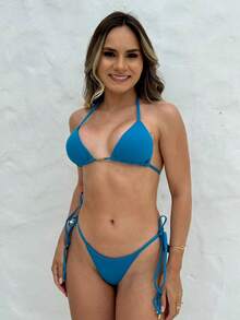 Zoe Triangle Bikini Set With Tie-Side Bottoms, Luxury Beachwear For Women, Summer, And Swimming. - Màu xanh lam - Xem 7