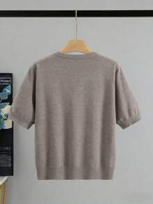 Áo khoác cardigan dệt kim tay ngắn thoải mái, mềm mại dành cho nữ, thích hợp cho mùa xuân/hè. - Màu Khaki - Xem 5