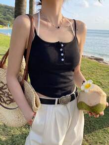 New Arrival Spring/Summer Elegant 2 In 1 Cropped Camisole, Women Fitted Sweet Outerwear Top Casual Black - Black - View 8