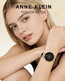 Anne Klein Women's Fashion Minimalist Stainless Steel Quartz Waterproof Analog Wrist Watch - Black and Rose Gold - View 6