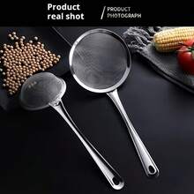 1pc Household Strainer/ Tool For Filtering Soy Milk & Juice/Oil Residue Spoon/Essential Kitchen Colander - Silver - View 7