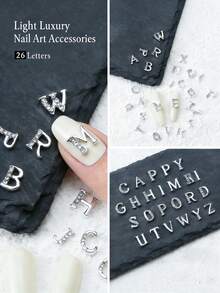 Bộ 26 chữ cái đính đá bạc từ A-Z dùng làm trang sức móng tay, phụ kiện trang trí móng tay nghệ thuật cao cấp bằng đá bạc, phù hợp cho móng acrylic và gel, phụ kiện chữ cái đính đá lấp lánh cho tiệm nail và tự làm tại nhà. - Bạc - Xem 5