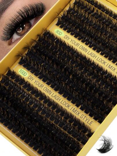 300pcs/15 Rows DIY Eyelash Extension 8-16mm Thick D-Curl Eyelash Extension Clusters, 60D 80D 100D Lash Clusters, Suitable For DIY Eyelash Extension At Home