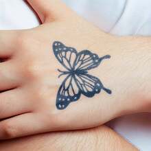 1片装草本汁液半永久魔法纹身贴纸，蝴蝶图案，可持续14天，防水，适用于手臂、手腕、胸部、背部、身体 - 黑色 - 查看 7