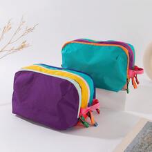 1pc Summer Dopamine Color Block Cosmetic Bag, Large Capacity Portable Toiletry Organizer, High Saturation Color Blocking | Multi-Compartment Storage | Portable Handle | Zipper Closure | Lightweight & Durable, Suitable For Commuting / Vacation / Picnic, Convenient Side Handle For Easy Carrying - Multicolor - View 11