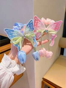 1/3件装少女可爱甜美蝴蝶郁金香蝴蝶结装饰发圈，简约时尚优雅发饰 - 彩色 - 查看 12
