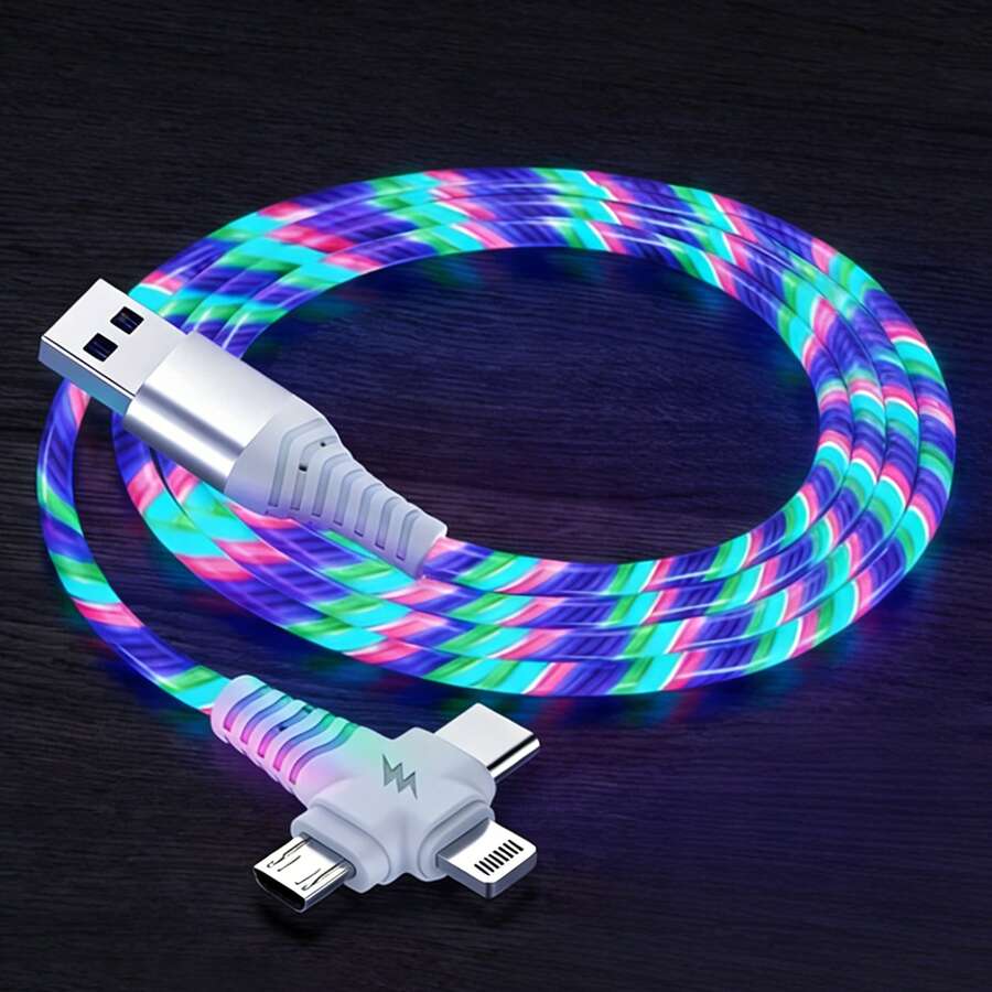 三合一 6A 高速充电线，USB 转 Micro USB + Type-C + Lightning 数据线，兼容 、安卓手机、相机、MP3 等设备。 - 彩色 - 查看 1