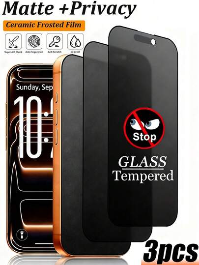 3 piezas Protector de pantalla de privacidad, material mate y esmerilado, textura fina, alta dureza anti-arañazos, adecuado para la vida diaria, regalo, compatible con iPhone 17 Pro Max/17 Pro/17 Air/17/16 Pro Max/16 Pro/16 Plus/16/15 Pro Max/15 Pro/15 Plus/15/14/13/12 y otros modelos