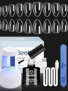 Beetles Gel Nail Kit Short Almond Gift Spree Easy DIY Extension Set Gift For Women - Short Almond 240pcs (Clear Kit) - View 8