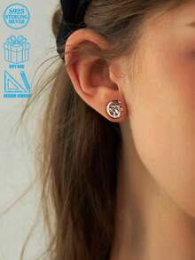 1 Pair Zirconia Moon & Dog Paw Earrings, Suitable For Women's Daily Wear - Silver - View 1