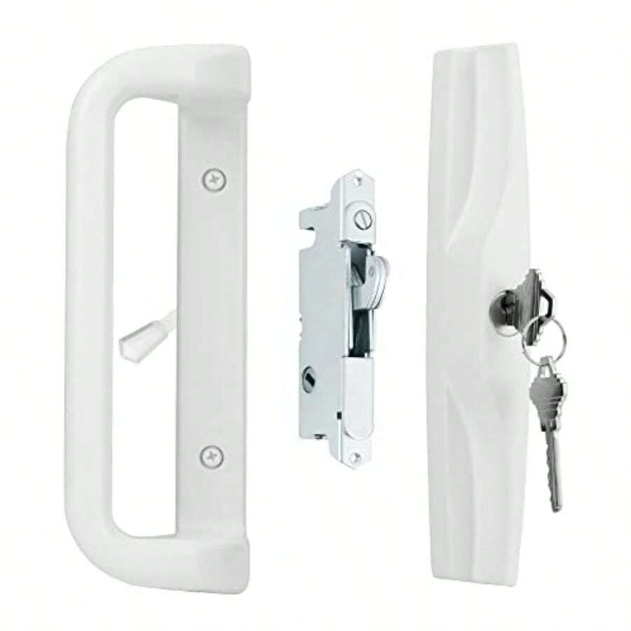House Guard - Juego de manijas de puerta de patio blanco con cerradura de cilindro adecuado para reemplazo de puertas correderas de patio de 3 a 15/16 pulgadas de espaciado de agujeros de tornillo. - Blanco - Ver 1