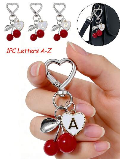 High-Quality Fashionable Cute Cherry Gold Butterfly Bag Charm - Cherry Fashion Backpack Pendant Decoration, Keychain, Bag Charm, Alloy Pendant A-Z Letter, Earphone Pendant, Car Decor, Decorative Pendant, Cherry Keychain, Bag Accessories, Clip-On Suitable For Handbags And Backpacks, Shiny Resin And Metal Accessories For Women's Handbags And Backpacks, Backpack Accessories, Mother's Day Gift