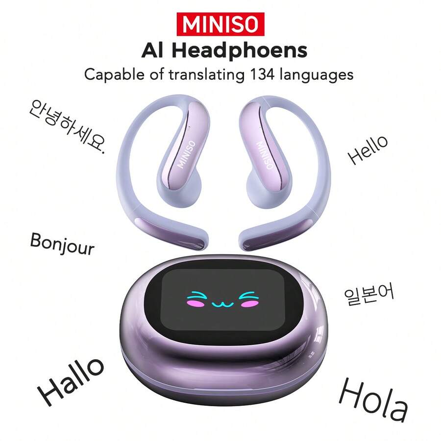MINISO MS203 – Lightweight Headphones With Open AI Translation, 6.0-Inch Touchscreen, Support For 134 Languages, ENC Noise Cancellation During Calls And High-Quality HiFi Sound Thanks To An Integrated Microphone. - 紫色 - 查看 1