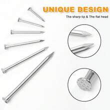 500Pcs Stainless Steel Wall Nails Assortment Kit, 6 Sizes Long Nails For Hanging Picture Frames,Shelves, Wood, Drywall, Small Nails, Finishing Nail For Home Decor & Home Improvement - Silver - View 5