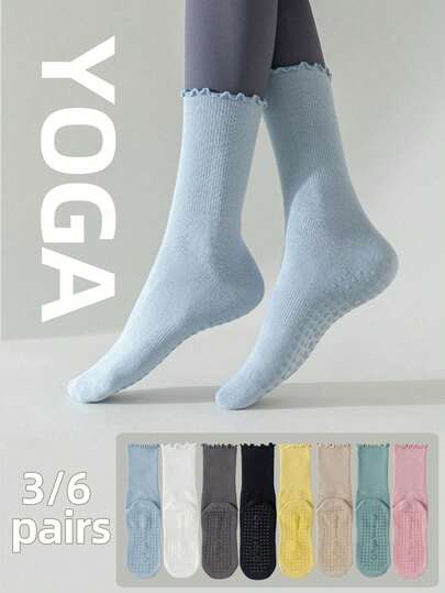 1/3 pares de calcetines de rayas de colores para mujer con suela de silicona antideslizante, calcetines de tela de punto transpirable de estilo minimalista para deportes, yoga, pilates, uso casual, regalo de vacaciones