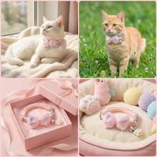 [Non-Removable] Bow Decor Soft Plush Cute Cat Collar With Bell, Dopamine Paw Print Decor, Suitable For Small Dogs And Cats, Adjustable, Safety Buckle, Durable Pet Collar, Gift For Pets - Multicolor - View 8