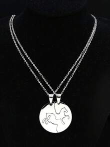 2件套不锈钢银色简约马形光滑项链，二合一情侣毛衣项链，嘻哈项链 - 031107 - 查看 7