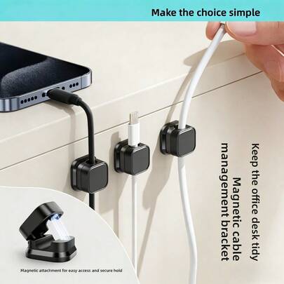 10个装磁性理线器，桌面/墙面两用，适用于手机数据线和充电线。多功能理线夹和插头挂钩。适用于桌面、墙面等多种场景。轻松整理各种充电线和数据线，保持线缆整齐有序，告别杂乱。安装简便，使用方便。是家庭、办公室和宿舍的理想之选。桌面线缆收纳整理的实用工具。