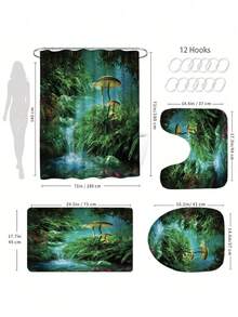 1pc Mushroom Fish Pattern Shower Curtain, Waterproof Shower Curtain, Bathroom Decoration Shower Curtain, Machine Washable Fabric Curtain, Bathroom Accessories - A - View 4