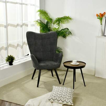 Meubles Cosy Stoffbezogener Loungesessel mit hoher, gesteppter Rückenlehne und Metallbeinen im skandinavischen Stil, ideal für Schlafzimmer, Wohnzimmer oder Büro, dunkelgrau, 74 x 66 x 106 cm