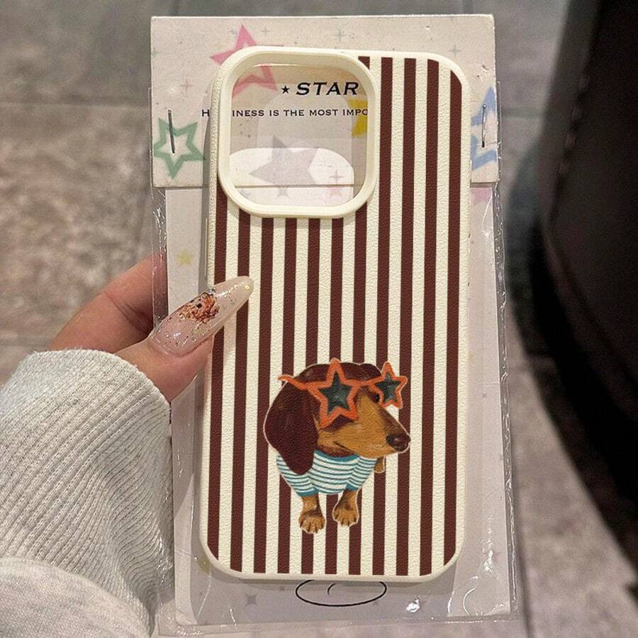 1pc TPU Material Star Eye Dog Striped Pattern Phone Case Compatible With Iphone 17 Pro Max/17/16 Pro Max/15/13/12/11, S20 FE/A15/S24/A55, Note 11/Note 12/Note 13 Pro, Full Coverage Anti-Drop Soft Protective Phone Case - White - View 1