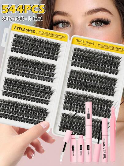 544PCS Individual Clusters, 80D+100D , All-In-One Set With Lashes, Adhesive, Remover & Tools To Apply Easily At Home Like A Pro,Professional Eyelash Extension Kit For Home Use - Create Salon Looks With DIY Faux Mink Lashes, Strong Bonding Glue, Remover And Precision Tools,Complete DIY Lash Kit | 10+ Styles, Glue, Remover & Application Tools