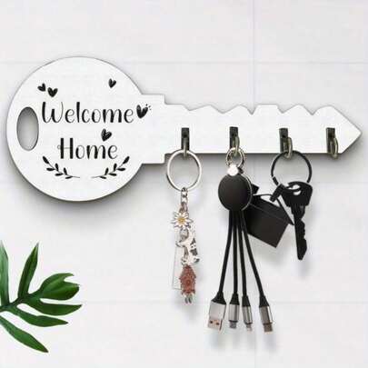 Wall-Mounted Keychain - With Recording Blackboard And 4 Hooks, Mail Rack Organizer Wall Mount Bracket With Shelf - Hanging Key Rack With Hanging Ornaments For Home Decoration, Dog Leash Key Hook, Living Room And Bedroom Storage Rack.