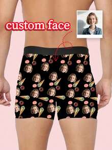 1pc Men's Customized Portrait Leopard Print Beige Comfortable Fit Playful Personalized Boxer Briefs, Romantic Valentine's Day Gift - Multicolor - View 2