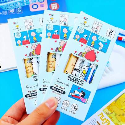 6pcs/Set Cute Cartoon Style Black Signing Pens/Ballpoint Pens, School & Office Stationery, Writing Supplies, Also Suitable As Birthday Gift, Back To School Gift, Party Favor, Holiday Gift, Graduation Gift [Color Difference And Minor Flaws Are Normal, Do Not Affect Use, Random Style Delivery]