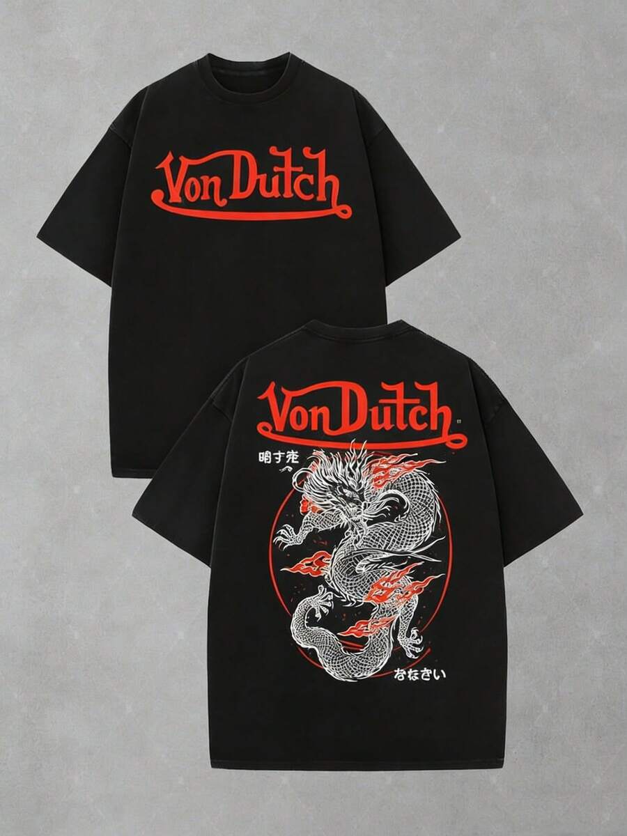 Van Dutch Eagle Skull Badge Graphic Men's Vintage Washed Oversized Crew Neck Short Sleeve T-Shirt - Lightweight Comfort Cotton For Daily Casual & Punk Outfits, Gift For Gothic Fans, Camisas Para Hombre, Oversized Mens Shirt - Đen 11 - Xem 1