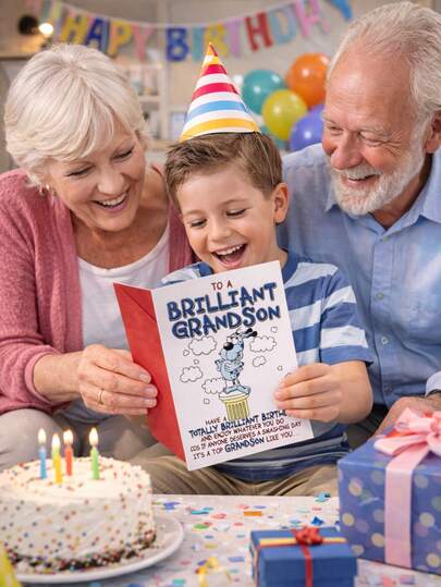 Funny Grandson Birthday Card For Boys, Cute Cartoon Dog Birthday Card For Grandson From Grandma Grandpa, Humorous Kids Birthday Greeting Card, Grandparents To Grandson Birthday Gift Card, Family Birthday Party Card For Boys, Cute Cartoon Birthday Card With Envelope For Kids Grandson Birthday Celebration