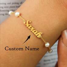 Personalized Name Gold Pearl Bracelet, Personalized Freshwater Pearl Bracelet, Exquisite Pearl Bracelet, Bridesmaid Gift - Multicolor - View 5