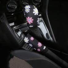 2 piezas Conjunto de accesorios interiores de coche minimalistas y transpirables, Funda para freno de mano y palanca de cambios, Patrón de margarita, Universal para todas las estaciones - A - Ver 13