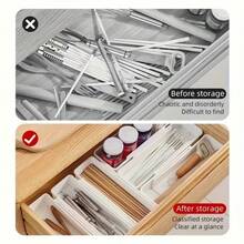 4件套可伸缩抽屉收纳盒，厨房用具收纳盒，适用于碗、筷子、勺子、叉子、刀具、袜子、小物件、化妆品等，适用于桌面和抽屉，容量可调节，多功能收纳方案，是节日礼物、餐具收纳、厨房工具收纳、文具收纳、衣柜收纳的理想之选，适用于家庭、宿舍和办公室，收纳配件，抽屉收纳盒，完美的节日礼物，实用礼物，个性化创意礼物 - 白色 - 查看 6