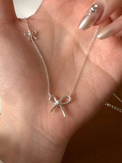 1pc Minimalist Fashion Double Bow Tie Necklace, Unique Versatile Commute Cute Choker Necklace For Women