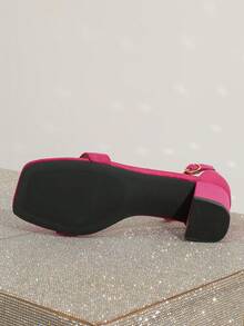 Sandal Hak Tinggi Tebal Ujung Persegi, Desain Tali yang Sederhana, Elegan, dan Canggih, Cocok untuk Aktivitas Sehari-hari, Kerja, dan Pesta, Sandal Hak Tinggi Wanita yang Modis dan Serbaguna, Tersedia dalam Warna Hitam dan Merah, Sepatu Musim Panas - Hot Pink - View 8